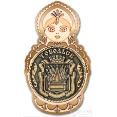 Магнит из бересты Тобольск-Герб матрешка золото